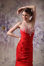 Strapless Applique Bodice Wine Red Chiffon Prom Dress Gowns