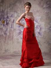 Strapless Applique Bodice Wine Red Chiffon Prom Dress Gowns