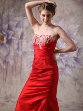 Strapless Applique Bodice Wine Red Chiffon Prom Dress Gowns