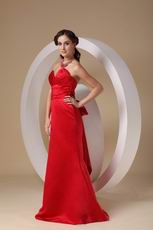 Not Expensive Bowknot Back Red Long Prom Party Dress