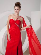 Watteau Side Split Dark Red Evening Dresses For Lady