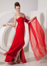 Watteau Side Split Dark Red Evening Dresses For Lady
