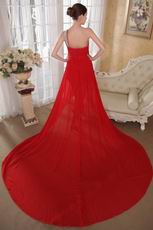 Red Chiffon Fabric One Shoulder High Low Prom Dress