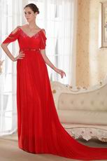 Top Designer V Neckline Prom Dress With Red Chiffon Skirt