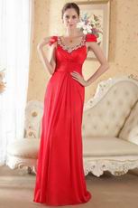 V Neck Cap Sleeves Handmade Prom Dress Inexpensive