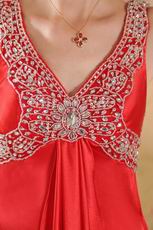 V Neckline Panel Train Red Prom Dresses With Beading