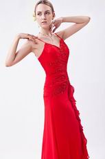 Spaghetti Straps High Low Cascade Front Red Evening Dress