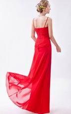 Spaghetti Straps High Low Cascade Front Red Evening Dress