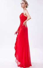 Spaghetti Straps High Low Cascade Front Red Evening Dress