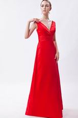 Inexpensive V-Neck Floor Length Scarlet Formal Prom Dress