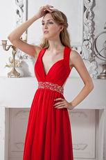 Fashion V-Neck Backless Floor Length Evening Dress In Red