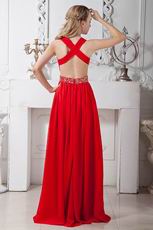 Fashion V-Neck Backless Floor Length Evening Dress In Red