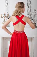 Fashion V-Neck Backless Floor Length Evening Dress In Red