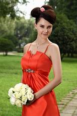 Wholesale Spaghetti Straps Tea Length Orange Red Prom Dress