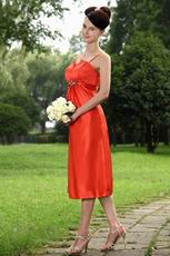 Wholesale Spaghetti Straps Tea Length Orange Red Prom Dress