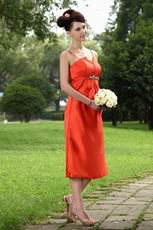 Wholesale Spaghetti Straps Tea Length Orange Red Prom Dress