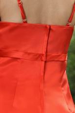 Wholesale Spaghetti Straps Tea Length Orange Red Prom Dress