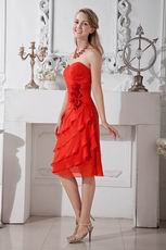 Scarlet Chiffon Layers Skirt Graduation Dress With Flowers