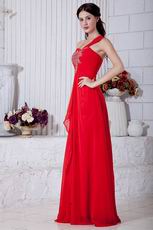 One Shoulder Designer Dark Red Featured Evening Dress