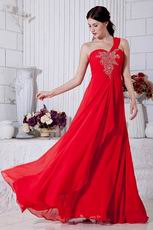 One Shoulder Designer Dark Red Featured Evening Dress