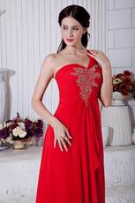 One Shoulder Designer Dark Red Featured Evening Dress