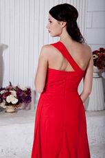 One Shoulder Designer Dark Red Featured Evening Dress