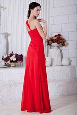 One Shoulder Designer Dark Red Featured Evening Dress