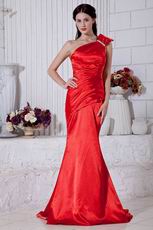 Discount One Shoulder Mermaid Silhouette Scarlet Evening Dress