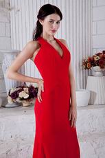 Fashional Halter Column Side Split Evening Dress In Red