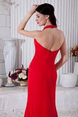 Fashional Halter Column Side Split Evening Dress In Red