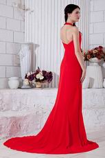 Fashional Halter Column Side Split Evening Dress In Red