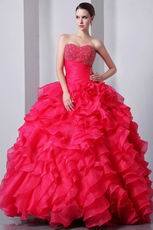 Sweetheart Hot Pink Cascade Fuchsia Organza Ball Dress