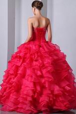 Sweetheart Hot Pink Cascade Fuchsia Organza Ball Dress