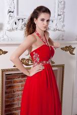 Red Chiffon Halter Floor Length Celebrity Evening Dresses