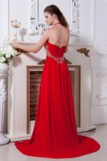 Red Chiffon Halter Floor Length Celebrity Evening Dresses