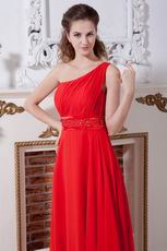 Discount One Shoulder Red Chiffon 2014 Evening Party Dress