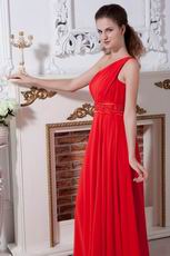 Discount One Shoulder Red Chiffon 2014 Evening Party Dress