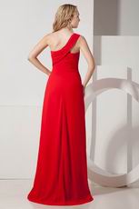 Designer One Shoulder Rosette Sexy Split Red Evening Dress