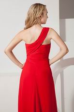 Designer One Shoulder Rosette Sexy Split Red Evening Dress