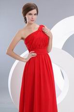 One Shoulder Ruched A-line Red Chiffon Evening Dress