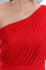 One Shoulder Ruched A-line Red Chiffon Evening Dress