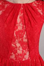 Red Bateau Mini-length Lace Girls Wear Graduation Dress