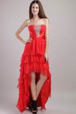 Sweetheart High-low Red Organza Crazy Prom Dresses With Beading