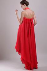 Red Strapless High-low Red Chiffon Embroidery Maternity Prom Dress