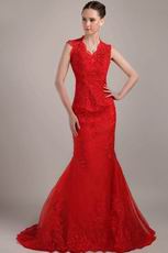 Trumpet Wine Red Mother Of The Bride Dress With Applique