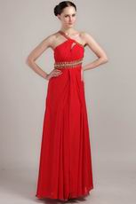 Pretty Rhinestone Cross Back Red Chiffon Prom Dress With Split