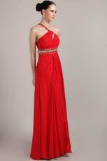 Pretty Rhinestone Cross Back Red Chiffon Prom Dress With Split