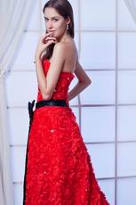 Top Design Scarlet Strapless Black Bow Military Prom Dress Cathedral Train