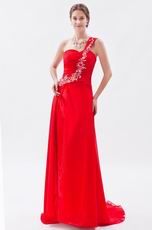 Pretty Strapless Sweep Train Scarlet Chiffon Prom Dress Online