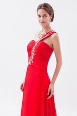 Pretty Strapless Sweep Train Scarlet Chiffon Prom Dress Online